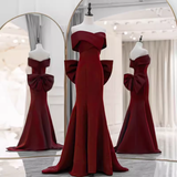 Sexy Mermaid Off The Shoulder Satin Burgundy Long Prom Dresses With Bowknot HZ1024