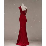 Sexy Mermaid Straps Satin Burgundy Long Prom Dresses HZ1024