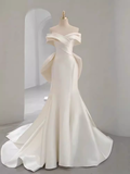 Fairytale Mermaid Off The Shoulder Short Sleeves White Long Wedding Dresses HZ1024