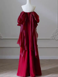 Sexy Mermaid Off The Shoulder Short Sleeves Satin Burgundy Prom Dress HZ1024
