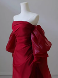Sexy Mermaid Off The Shoulder Short Sleeves Satin Burgundy Prom Dress HZ1024