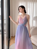Vintage Mermaid Halter Sleeveless Ombre Pink Long Prom Dresses HZ1024
