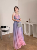 Vintage Mermaid Halter Sleeveless Ombre Pink Long Prom Dresses HZ1024