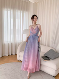 Vintage Mermaid Halter Sleeveless Ombre Pink Long Prom Dresses HZ1024