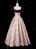Vintage Ball Gown Strapless Velvet Burgundy Prom Dress Long Pink Evening Dress HZ1024