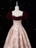 Vintage Ball Gown Strapless Velvet Burgundy Prom Dress Long Pink Evening Dress HZ1024