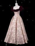 Vintage Ball Gown Strapless Velvet Burgundy Prom Dress Long Pink Evening Dress HZ1024