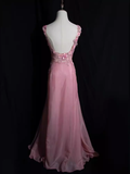 Vintage Mermaid V neckline Sleeveless Pink Long Prom Dresses HZ1024