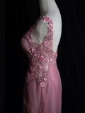 Vintage Mermaid V neckline Sleeveless Pink Long Prom Dresses HZ1024