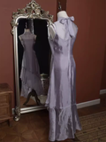 Vintage Mermaid Sleeveless Lilac Long Prom Dresses HZ1024