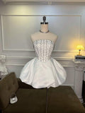 Simple Ball Gown Strapless Short Birthday Outfits White Homecoming Dress HZ1024