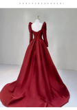Simple Mermaid Long Sleeves Red Long Prom Dresses HZ1024