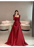 Simple Mermaid Long Sleeves Red Long Prom Dresses HZ1024