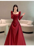 Simple Mermaid Long Sleeves Red Long Prom Dresses HZ1024