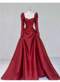Simple Mermaid Long Sleeves Red Long Prom Dresses HZ1024