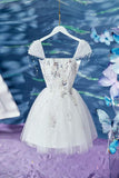 Simple Ball Gown Tulle Short Birthday Outfits White Homecoming Dress HZ1024
