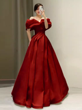 Simple A Line Off The Shoulder Red Long Prom Dresses HZ1024