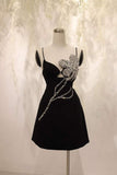 Elegant A line Spaghetti Straps Short Birthday Outfits Black Homecoming Dress HZ1024