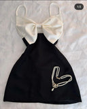 Vintage A line Straps Black Birthday Outfits White Bow Homecoming Dress HZ1024