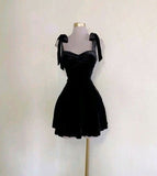 Vintage A line Straps Black Birthday Outfits Velvet Homecoming Dress HZ1024