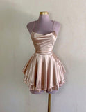 Vintage A line Halter Champagne Birthday Outfits Satin Homecoming Dress HZ1024