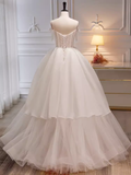 Modest Ball Gown Off The Shoulder Short Sleeves White Tulle Long Prom Dress HZ1024