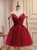 Vintage A line Straps Burgundy Birthday Outfits Tulle Homecoming Dress HZ1024
