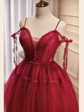 Vintage A line Straps Burgundy Birthday Outfits Tulle Homecoming Dress HZ1024