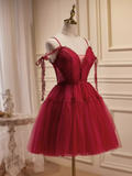 Vintage A line Straps Burgundy Birthday Outfits Tulle Homecoming Dress HZ1024