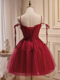 Vintage A line Straps Burgundy Birthday Outfits Tulle Homecoming Dress HZ1024
