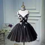 Vintage A line Straps Black Birthday Outfits Tulle Homecoming Dress HZ1024