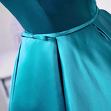 Modest A line V Neckline Blue Satin Birthday Outfits Homecoming Dress HZ1024