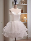 Modest Ball Gown Straps White Tulle Birthday Outfits Homecoming Dress HZ1024