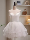 Modest Ball Gown Straps White Tulle Birthday Outfits Homecoming Dress HZ1024