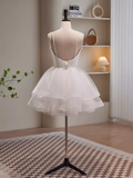 Modest Ball Gown Straps White Tulle Birthday Outfits Homecoming Dress HZ1024