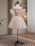 Modest Ball Gown Off The Shoulder White Tulle Birthday Outfits Homecoming Dress HZ1024