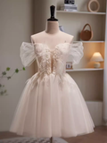 Modest Ball Gown Off The Shoulder White Tulle Birthday Outfits Homecoming Dress HZ1024