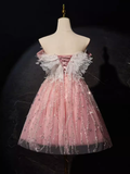 Modest Ball Gown Off The Shoulder Pink Tulle Birthday Outfits Homecoming Dress HZ1024