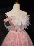 Modest Ball Gown Off The Shoulder Pink Tulle Birthday Outfits Homecoming Dress HZ1024
