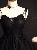 Modest Ball Gown Spaghetti Straps Black Tulle Birthday Outfits Homecoming Dress HZ1024