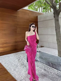 Sexy Sheath One Shoulder Slit Chiffon Long Prom Dress With Ruffles HZ1024