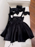 Sexy A line Straps Black Satin Birthday Outfit Homecoming Dresses HZ1024