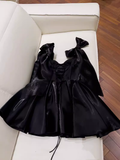 Sexy A line Straps Black Satin Birthday Outfit Homecoming Dresses HZ1024