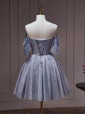 Sexy A line Off The Shoulder Tulle Gray Blue Homecoming Dresses HZ1024