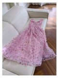 Cute A Line Pink Tulle Flowers Long Prom Dress HZ1024