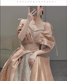 Simple Ball Gown Off The Shoulder Satin Long Prom Dresses HZ1024