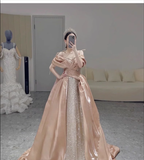 Simple Ball Gown Off The Shoulder Satin Long Prom Dresses HZ1024