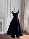 Unique A line Straps Satin Black Homecoming Dress 18th Birthday Outfit HZ1024