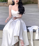 Simple A line Straps White Homecoming Dress 21st Birthday Outfit HZ1024