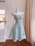 Simple A Line Straps Mint Green Satin Homecoming Dress 21st Birthday Outfit With Bow HZ1024